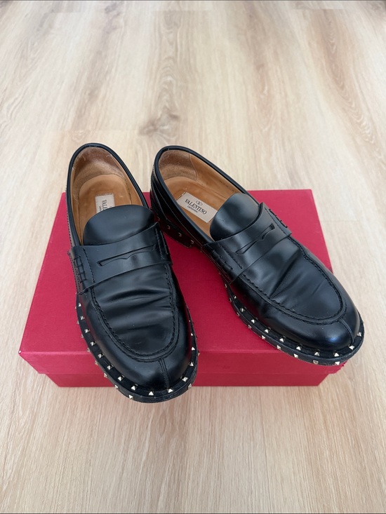 Valentino Shoes - Valentino Black Rockstud Leather Penny Loafers Womens 38